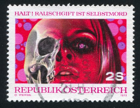 AUSTRIA - CIRCA 1973: stamp printed by Austria, shows ���Drugs are Death���, circa 1973