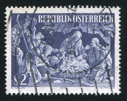 AUSTRIA - CIRCA 1970: stamp printed by Austria, shows Adoration of the Shepherds, Carving from Garsten Vicarage, circa 1970