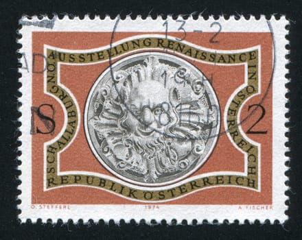 AUSTRIA - CIRCA 1974: stamp printed by Austria, shows Satyr���s Head, Terracotta, circa 1974