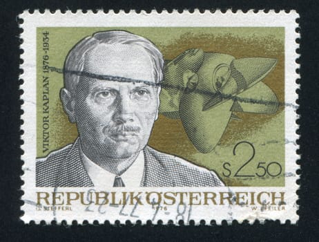 AUSTRIA - CIRCA 1976: stamp printed by Austria, shows Viktor Kaplan, Kaplan Turbine, circa 1976