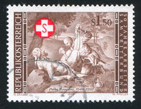 AUSTRIA - CIRCA 1977: stamp printed by Austria, shows The Good Samaritan by Francesco Bassano, circa 1977