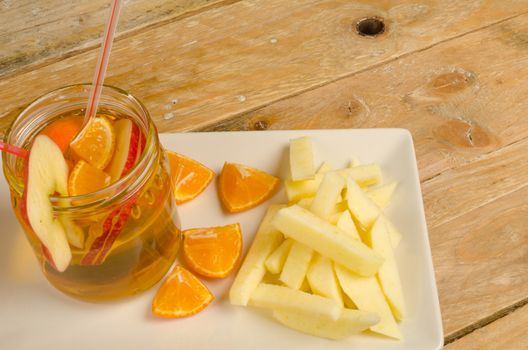 A kid dessert with apple slices resembling French fries