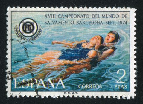 SPAIN - CIRCA 1974: stamp printed by Spain, shows Lifesaving on Water, circa 1974