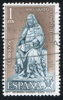 SPAIN - CIRCA 1971: stamp printed by Spain, shows St. Bridget statue, Vadstena, Sweden, circa 1971