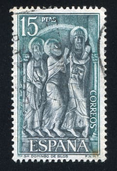 SPAIN - CIRCA 1973: stamp printed by Spain, shows Three Saints, Sculpture, St.Domingo de Silos, circa 1973