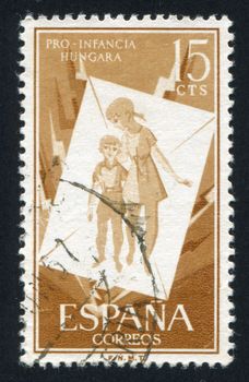 SPAIN - CIRCA 1956: stamp printed by Spain, shows Hungarian children, circa 1956