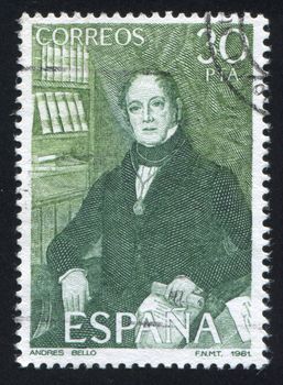 SPAIN - CIRCA 1981: stamp printed by Spain, shows portrait of Andres Bello, writer, circa 1981