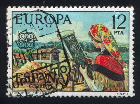 SPAIN - CIRCA 1976: stamp printed by Spain, shows Woman, Lace making, circa 1976