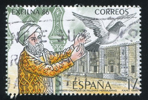 SPAIN - CIRCA 1986: stamp printed by Spain, shows Old Man and Bird, circa 1986