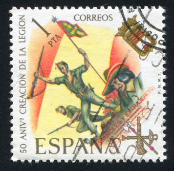 SPAIN - CIRCA 1975: stamp printed by Spain, shows Legionnaires on dress parade, circa 1975