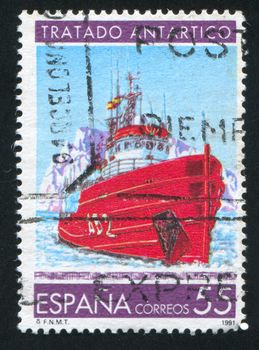SPAIN - CIRCA 1991: stamp printed by Spain, shows Antarctic Treaty, Research Ship, circa 1991