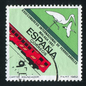 SPAIN - CIRCA 1982: stamp printed by Spain, shows Storks and Express Train, circa 1982