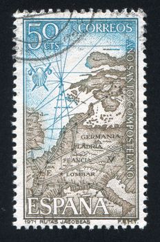 SPAIN - CIRCA 1971: stamp printed by Spain, shows Map, circa 1971