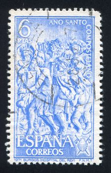 SPAIN - CIRCA 1971: stamp printed by Spain, shows Basrelief, King���s Hospital, Burgos, circa 1971