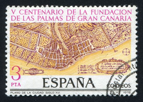 SPAIN - CIRCA 1978: stamp printed by Spain, shows Map of Las Palmas, circa 1978