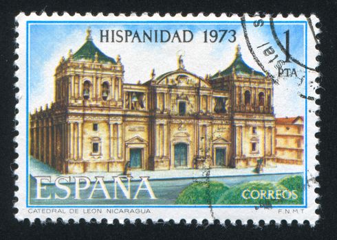 SPAIN - CIRCA 1973: stamp printed by Spain, shows Leon Cathedral in Nicaragua, circa 1973