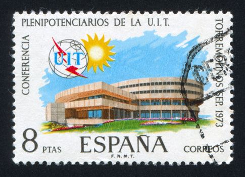 SPAIN - CIRCA 1973: stamp printed by Spain, shows Conference Hall, circa 1973