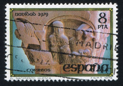 SPAIN - CIRCA 1979: stamp printed by Spain, shows Nativity, Capital from St. Peter the Elder, circa 1979