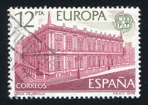 SPAIN - CIRCA 1978: stamp printed by Spain, shows Exchange Building, Lonja, Sevilla, circa 1978