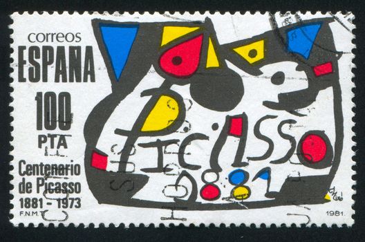 SPAIN - CIRCA 1981: stamp printed by Spain, shows Picasso���s Birth Centenary Emblem, circa 1981