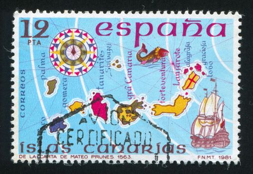 SPAIN - CIRCA 1981: stamp printed by Spain, shows Map of Islands Canary, circa 1981