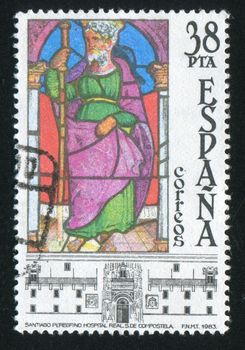 SPAIN - CIRCA 1983: stamp printed by Spain, shows St. James, Hospital Real, Santiago de Compostela, circa 1983