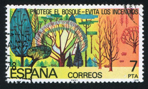 SPAIN - CIRCA 1978: stamp printed by Spain, shows Forest and Forest Destroyed by Fire, circa 1978