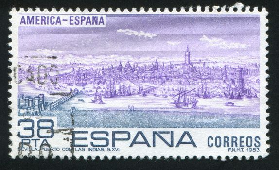 SPAIN - CIRCA 1983: stamp printed by Spain, shows View of Seville, 16th centure, circa 1983