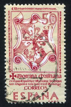 SPAIN - CIRCA 1966: stamp printed by Spain, shows Title Page of "Dotrina Christiana", circa 1966