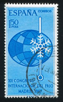 SPAIN - CIRCA 1967: stamp printed by Spain, shows globe, snowflake and thermometer, circa 1967