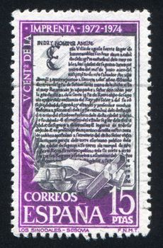 SPAIN - CIRCA 1973: stamp printed by Spain, shows Title Page from "Los Sinodales", circa 1973