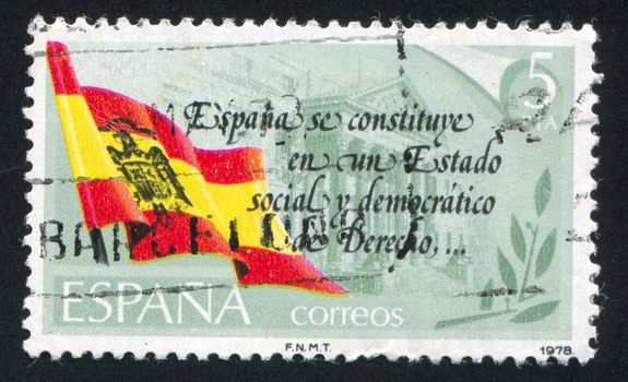 SPAIN - CIRCA 1978: stamp printed by Spain, shows Spanish Flag, Preamble to Constitution, Parliament, circa 1978