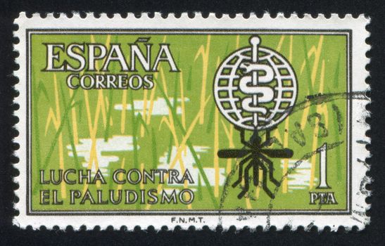 SPAIN - CIRCA 1962: stamp printed by Spain, shows Malaria eradication emblem, circa 1962