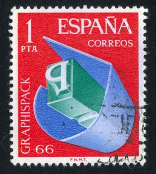 SPAIN - CIRCA 1966: stamp printed by Spain, shows Exhibition Emblem, circa 1966