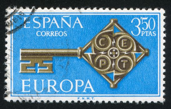 SPAIN - CIRCA 1968: stamp printed by Spain, shows Key with Europe CEPT emblem, circa 1968