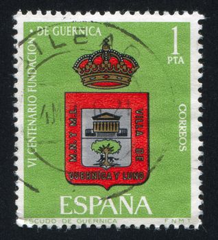 SPAIN - CIRCA 1966: stamp printed by Spain, shows Stylized Coat of Arms of Guernica, circa 1966