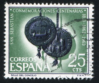 SPAIN - CIRCA 1963: stamp printed by Spain, shows Seal of Council of San Sebastian, circa 1963