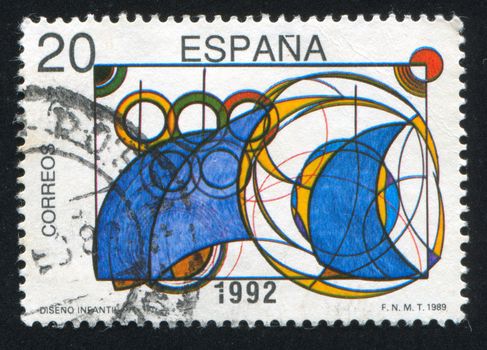 SPAIN - CIRCA 1989: stamp printed by Spain, shows Olympic Rings and Gemetrical Abstraction, circa 1989