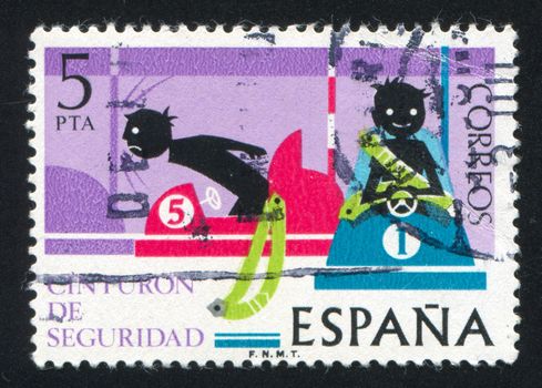 SPAIN - CIRCA 1976: stamp printed by Spain, shows Car Accident, circa 1976