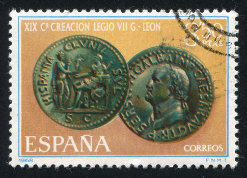 SPAIN - CIRCA 1968: stamp printed by Spain, shows Coin of Emperor Gamba, circa 1968