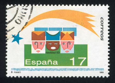 SPAIN - CIRCA 1993: stamp printed by Spain, shows Three Faces and Falling Star, circa 1993