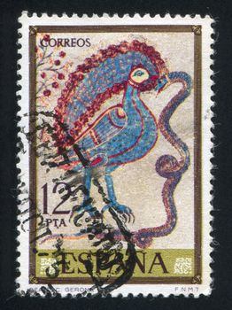 SPAIN - CIRCA 1975: stamp printed by Spain, shows Bird Holding Snake, circa 1975