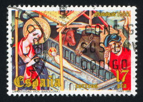 SPAIN - CIRCA 1985: stamp printed by Spain, shows Painting "Nativity" in the Episcopal Museum, circa 1985