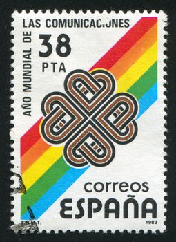 SPAIN - CIRCA 1983: stamp printed by Spain, shows World Communications Year Emblem, circa 1983