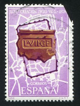 SPAIN - CIRCA 1968: stamp printed by Spain, shows Map of Leon and Seal, circa 1968