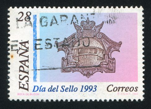 SPAIN - CIRCA 1993: stamp printed by Spain, shows Mailbox from Madrid postal museum, circa 1993