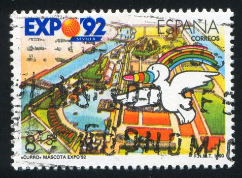 SPAIN - CIRCA 1992: stamp printed by Spain, shows Expo Mascot, Curro, circa 1992