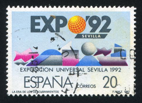 SPAIN - CIRCA 1987: stamp printed by Spain, shows EXPO Emblem, Sevilla, circa 1987