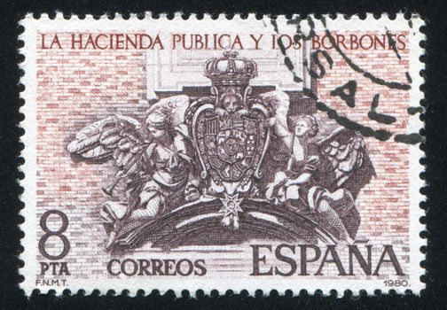 SPAIN - CIRCA 1980: stamp printed by Spain, shows Bourbon Arms, Ministry of Finance, circa 1980
