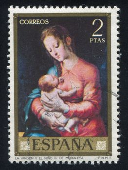 SPAIN - CIRCA 1970: stamp printed by Spain, shows Madonna and Child by Morales, circa 1970